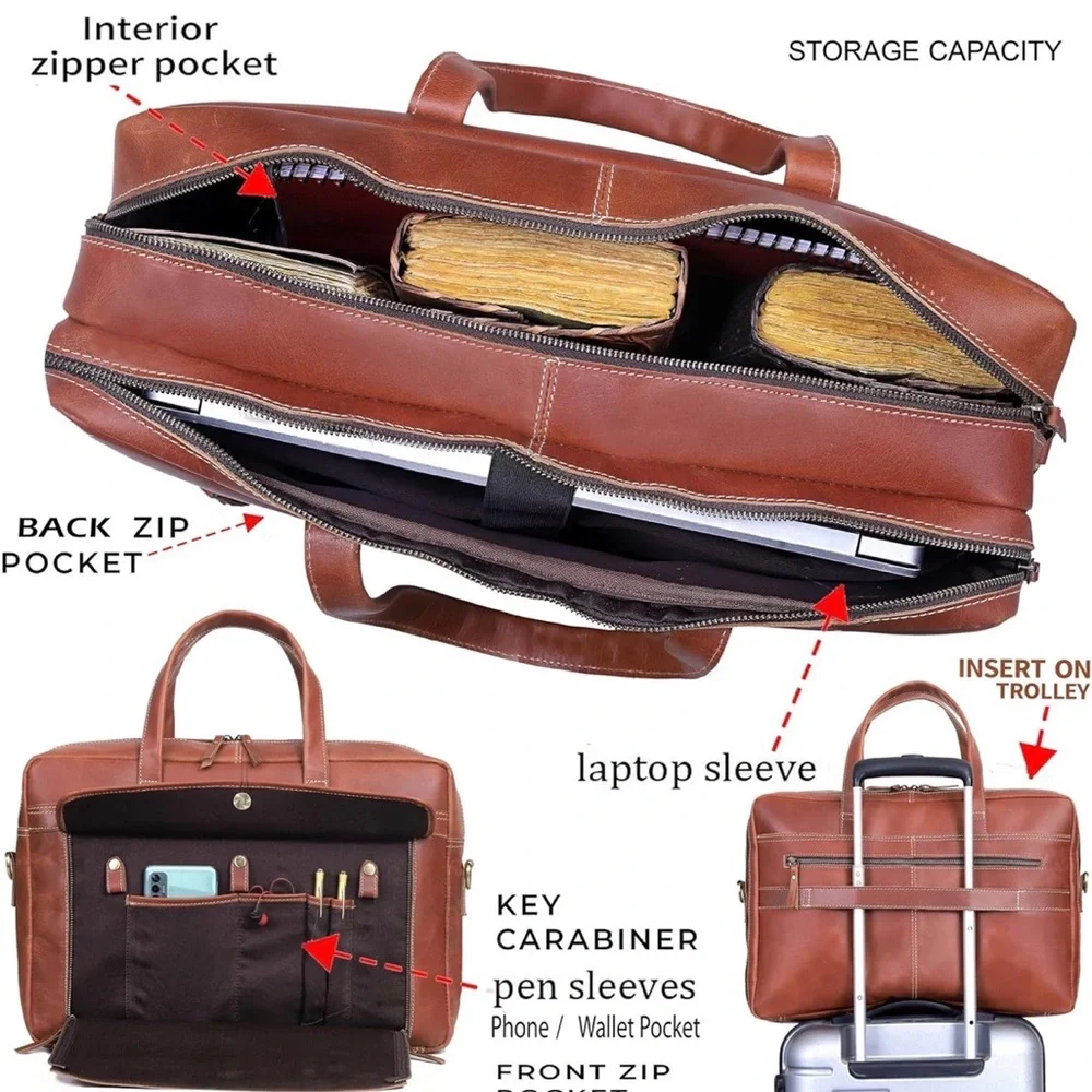 NWT HCL Briefcase Bag Full Grain Italian Leather,18